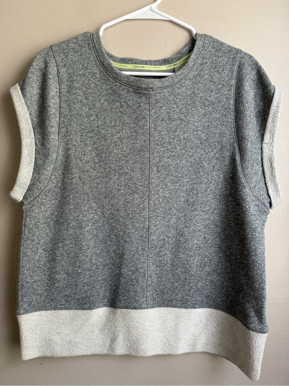 Calvin Klein Performance Short Sleeve Boxy Sweatshirt Top – Medium Grey & White